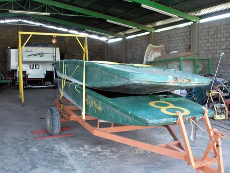 Airboat being converted into duck blind